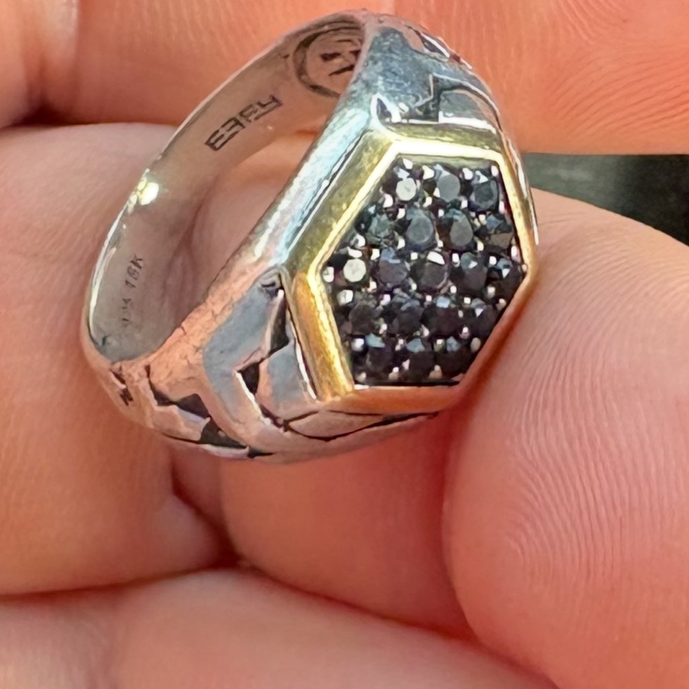 Effy Two-Tone Hexagonal Black Diamond Men's Signet Ring